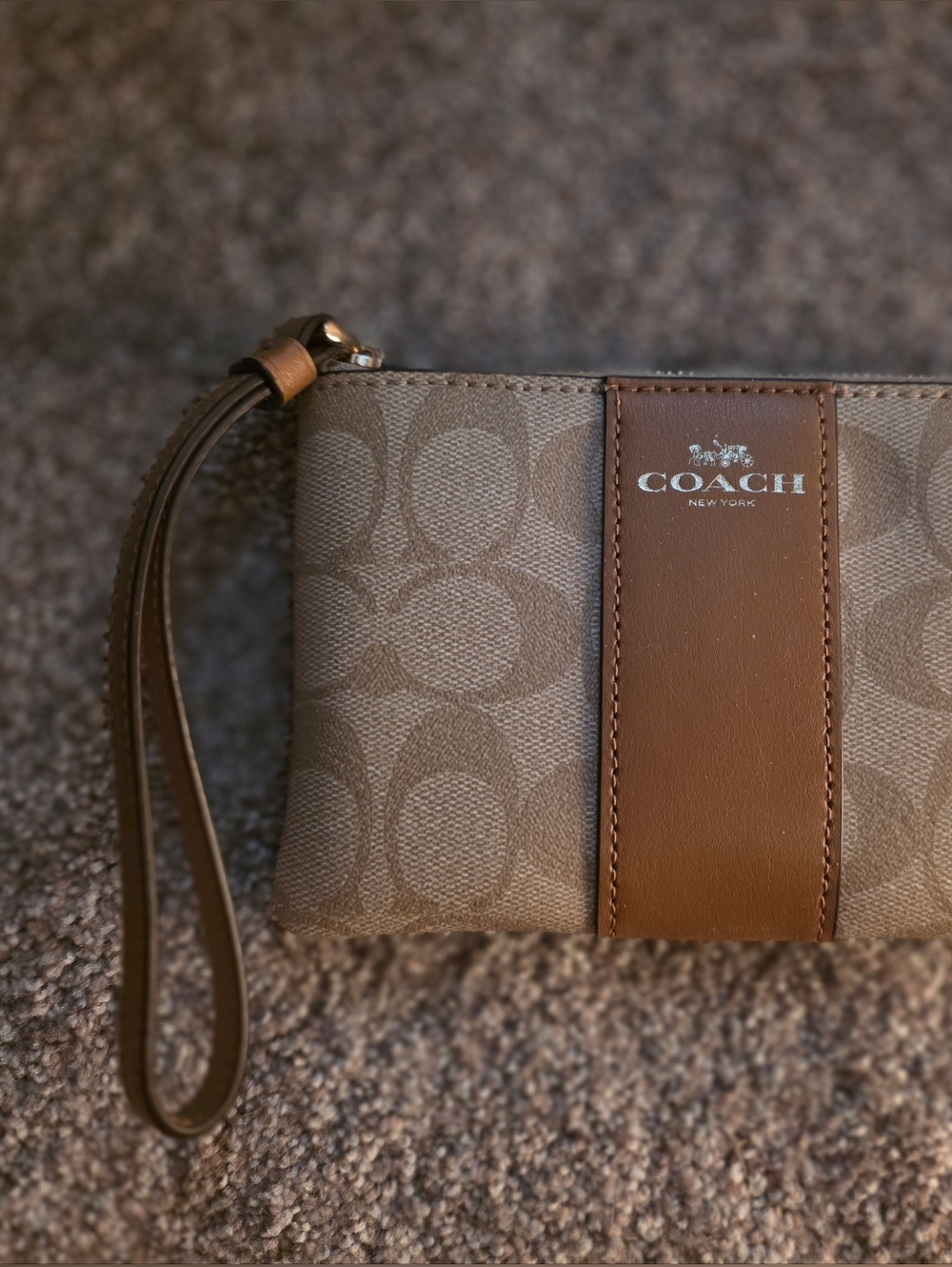 Coach Tan/Brown Signature Canvas Wristlet